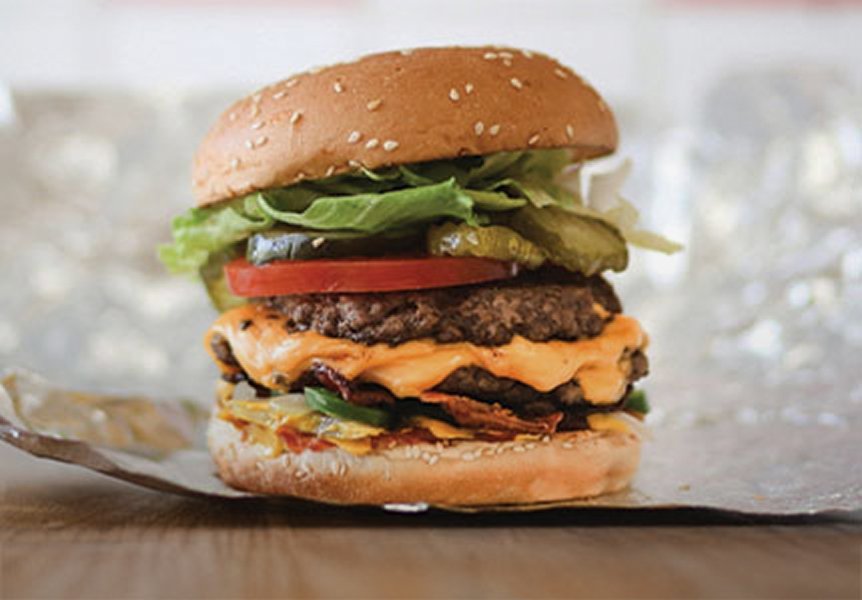 Five Guys Bacon Cheeseburger the full build with bacon and cheese