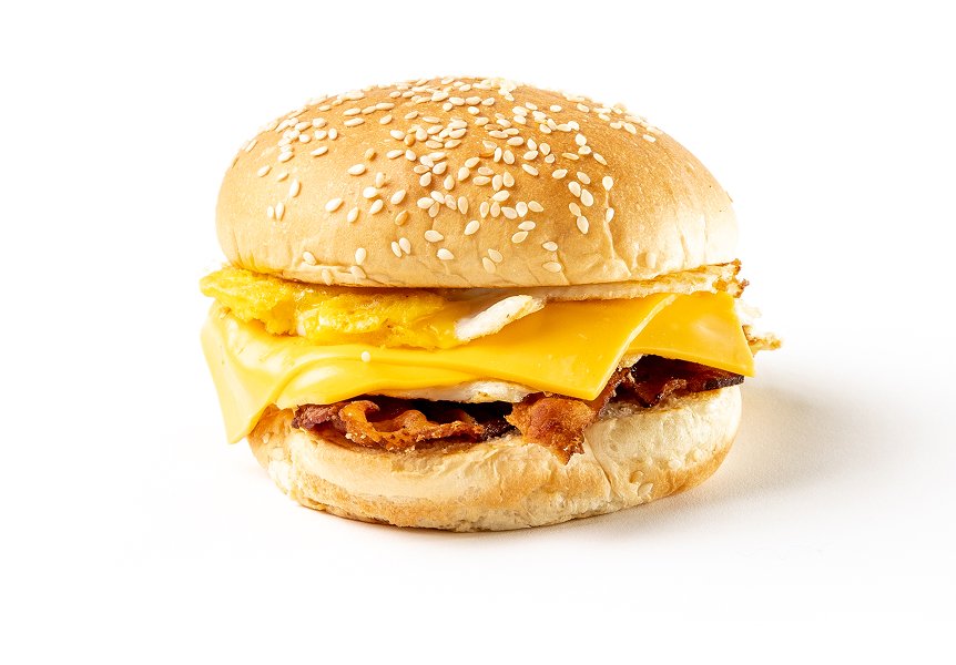 Five Guys Bacon Egg and Cheese breakfast sandwich