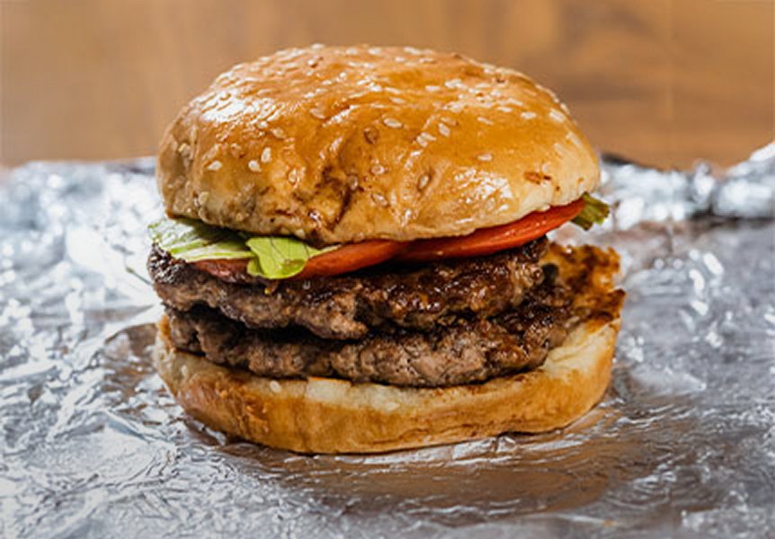 Five Guys Hamburger with two fresh patties on toasted sesame bun