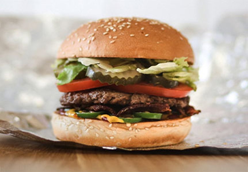 Five Guys Little Bacon Burger single patty with bacon